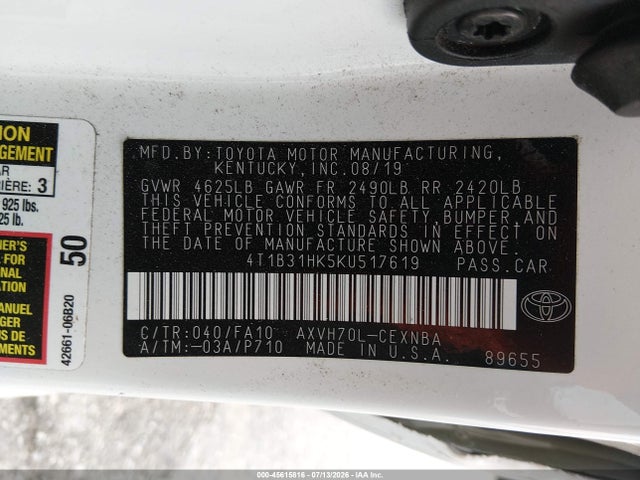 4T1B31HK5KU517619 Toyota Camry Hybrid Le