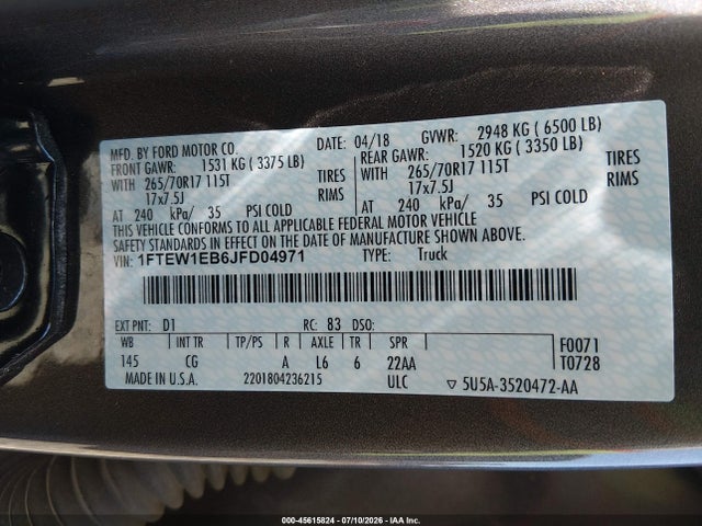 Ford F-150 Xl 2018 1FTEW1EB6JFD04971 Image 9