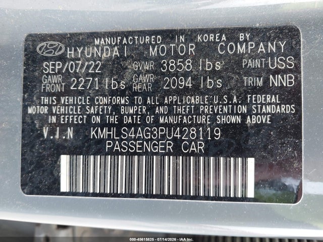Aukcja sprzedaży 2023 Hyundai Elantra Sel, vin: KMHLS4AG3PU428119, numer aukcji: 45615825