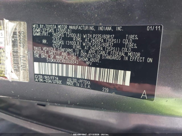 Продажа на аукционе авто 2011 Toyota Sienna, vin: 5TDKA3DCXBS006643, номер лота: 45615847