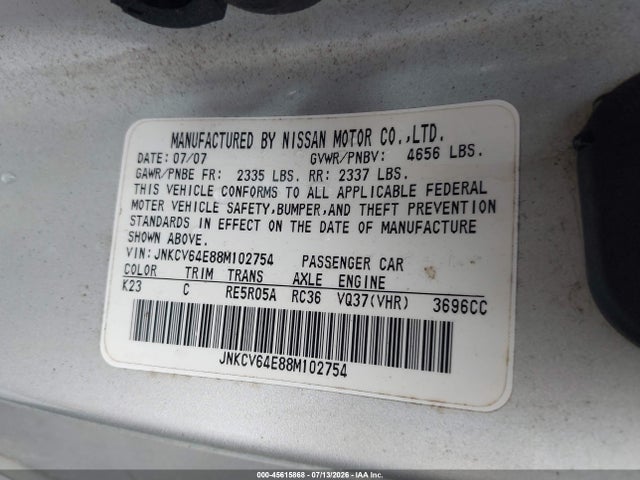 Продажа на аукционе авто 2008 Infiniti G37 Journey, vin: JNKCV64E88M102754, номер лота: 45615868