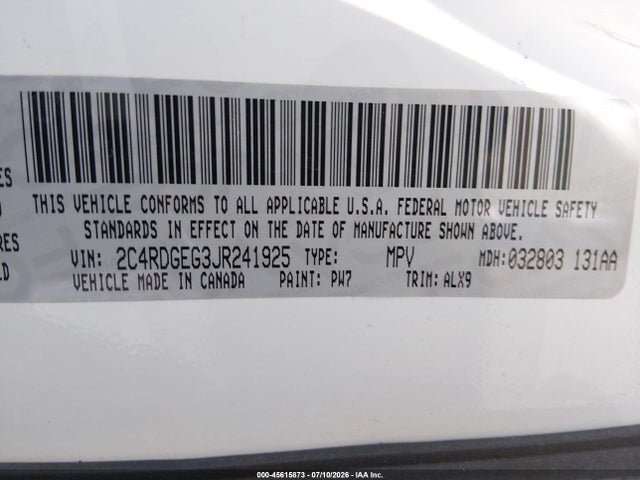 Dodge Grand Caravan Gt 2018 2C4RDGEG3JR241925 Image 9
