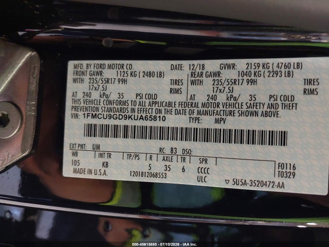 Ford ESCAPE SE 2019 1FMCU9GD9KUA65810 Image 9