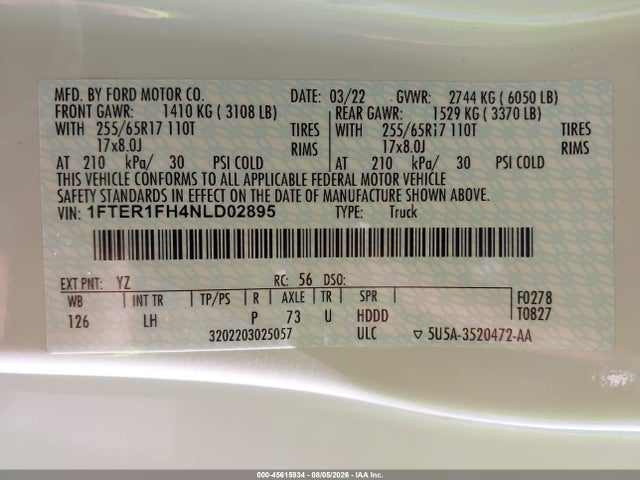 Ford Ranger Xlt 2022 1FTER1FH4NLD02895 Image 9