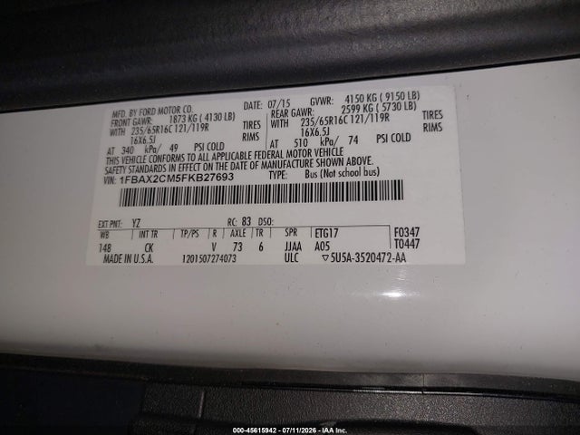 Ford Transit-350 Xlt 2015 1FBAX2CM5FKB27693 Image 9