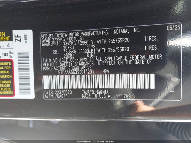 Aukcja sprzedaży 2025 Lexus Tx 350 Premium, vin: 5TDAAAB63SS041201, numer aukcji: 45615960