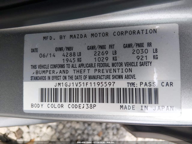 Продажа на аукционе авто 2015 Mazda Mazda6 I Touring, vin: JM1GJ1V51F1195597, номер лота: 45615964