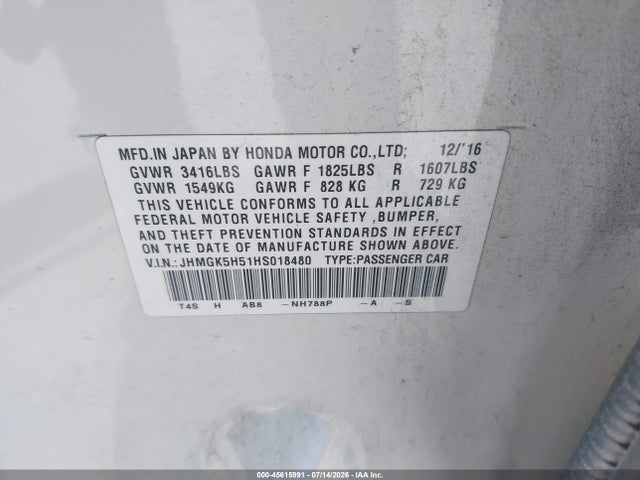JHMGK5H51HS018480 Honda FIT LX