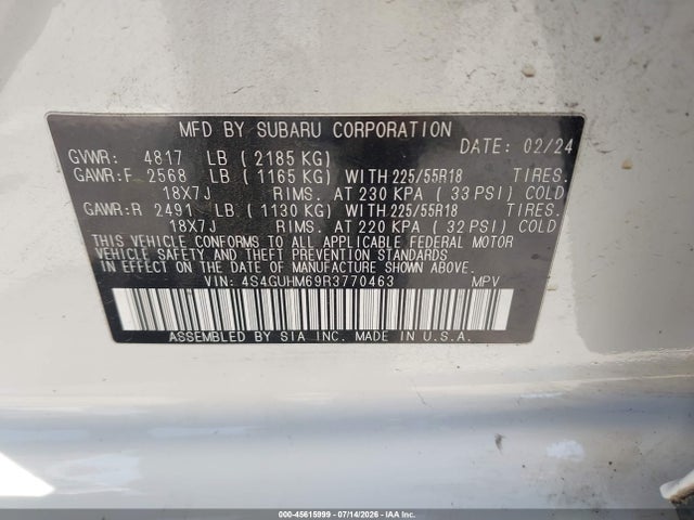 Продаж на аукціоні авто 2024 Subaru Crosstrek Limited, vin: 4S4GUHM69R3770463, номер лоту: 45615999
