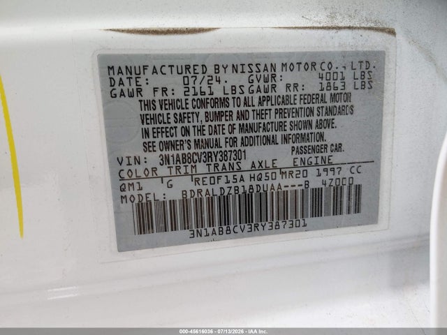 Aukcja sprzedaży 2024 Nissan Sentra Sv Xtronic Cvt, vin: 3N1AB8CV3RY387301, numer aukcji: 45616036