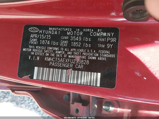 KMHCT5AEXFU233828 Hyundai ACCENT GS
