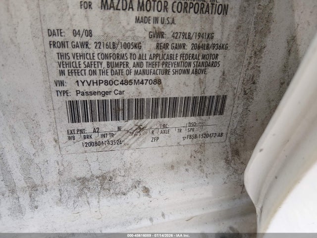 Продажа на аукционе авто 2008 Mazda Mazda6 I Sport Ve, vin: 1YVHP80C485M47088, номер лота: 45616089