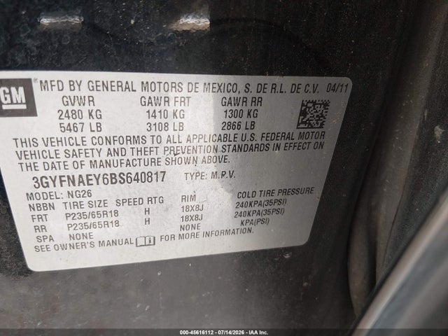 Продажа на аукционе авто 2011 Cadillac Srx Luxury Collection, vin: 3GYFNAEY6BS640817, номер лота: 45616112