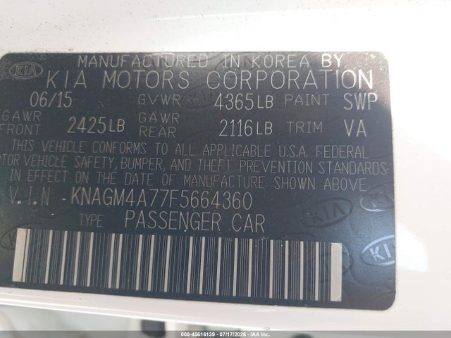 KIA Optima Lx 2015 KNAGM4A77F5664360 Image 9