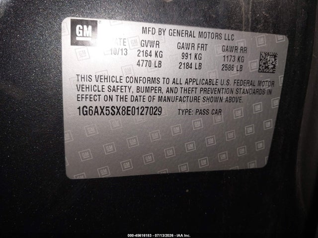 2014 Cadillac Cts Luxury მანქანა იყიდება აუქციონზე, vin: 1G6AX5SX8E0127029, აუქციონის ნომერი: 45616183