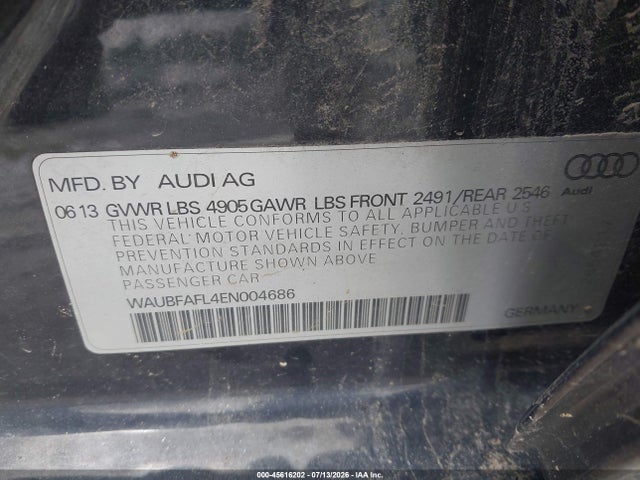 Aukcja sprzedaży 2014 Audi A4 2.0t Premium, vin: WAUBFAFL4EN004686, numer aukcji: 45616202