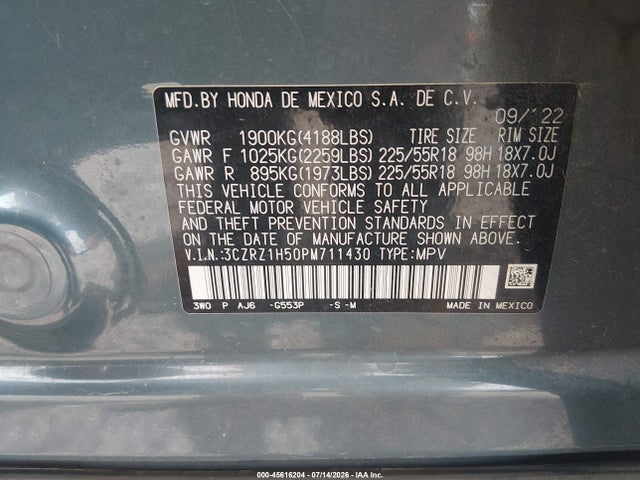 Продаж на аукціоні авто 2023 Honda Hr-v 2wd Sport, vin: 3CZRZ1H50PM711430, номер лоту: 45616204