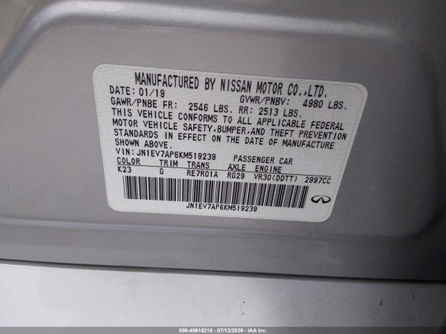 Продажа на аукционе авто 2019 Infiniti Q50 3.0t Sport, vin: JN1EV7AP6KM519239, номер лота: 45616218