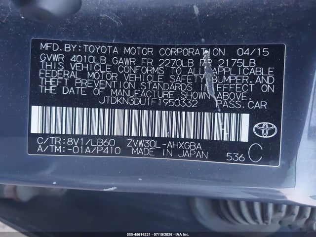 Toyota Prius Four 2015 JTDKN3DU1F1950332 Image 9