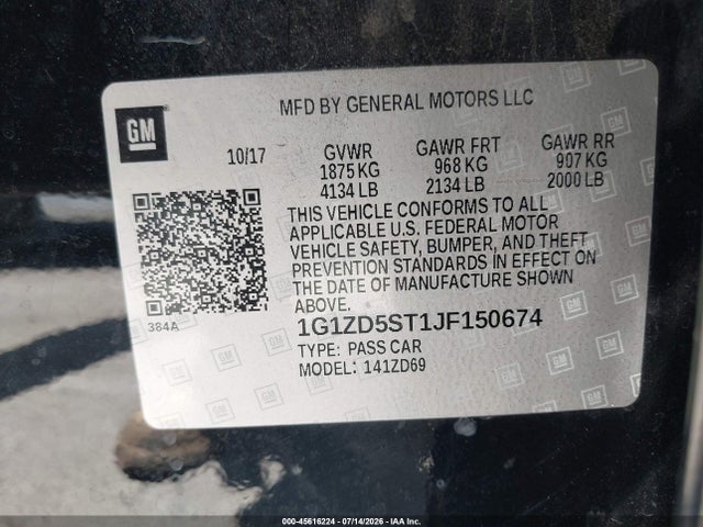 Chevrolet MALIBU LT 2018 1G1ZD5ST1JF150674 Image 9