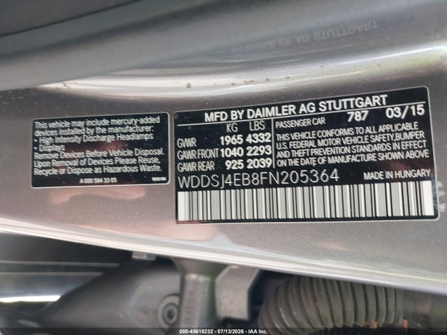 Aukcja sprzedaży 2015 Mercedes-benz Cla 250, vin: WDDSJ4EB8FN205364, numer aukcji: 45616232