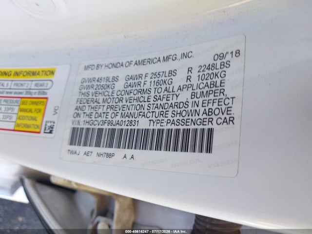 1HGCV3F99JA012831 Honda Accord Hybrid Touring