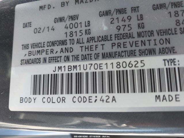 JM1BM1U70E1180625 Mazda Mazda3 I Sport