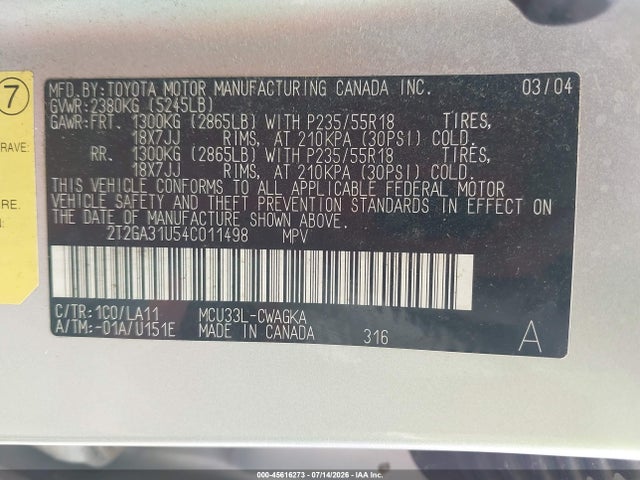Aukcja sprzedaży 2004 Lexus Rx 330, vin: 2T2GA31U54C011498, numer aukcji: 45616273