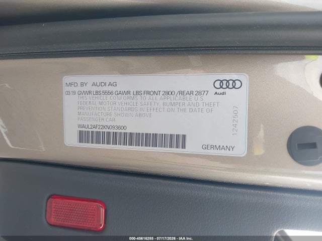 Продаж на аукціоні авто 2019 Audi A6 55 Premium, vin: WAUL2AF22KN093600, номер лоту: 45616285