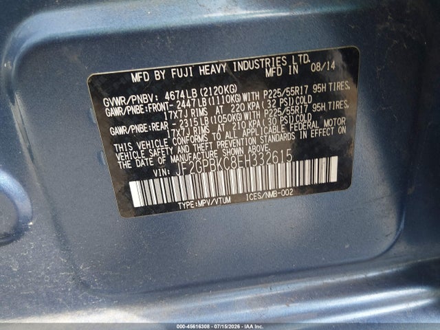 45616308 :رقم المزاد ، JF2GPBKC8EH332615 vin ، 2014 Subaru Xv Crosstrek Hybrid 2.0i Touring مزاد بيع