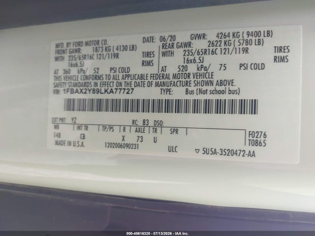 1FBAX2Y89LKA77727 Ford Transit-350 Passenger Van Xl