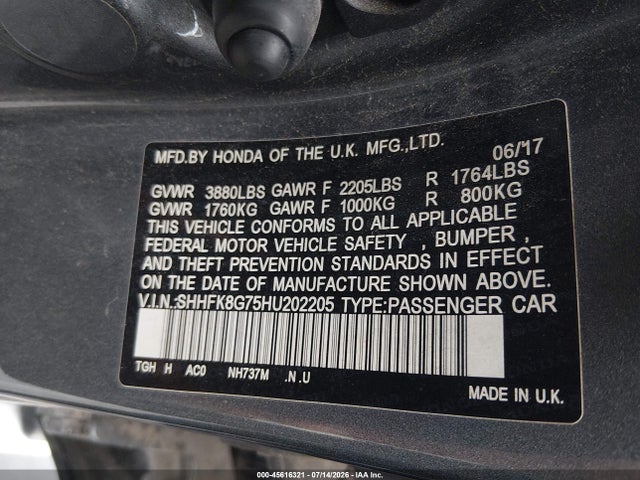 SHHFK8G75HU202205 Honda Civic Type R Touring