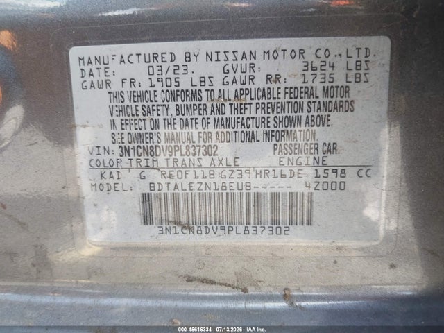 3N1CN8DV9PL837302 Nissan Versa 1.6 S Xtronic Cvt