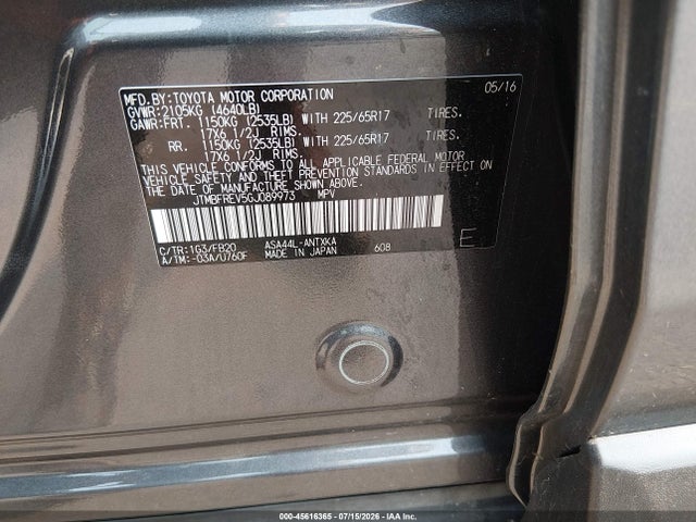 Продаж на аукціоні авто 2016 Toyota Rav4 Le, vin: JTMBFREV5GJ089973, номер лоту: 45616365