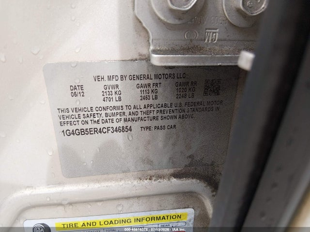 45616378 :رقم المزاد ، 1G4GB5ER4CF346854 vin ، 2012 Buick Lacrosse Convenience Group مزاد بيع