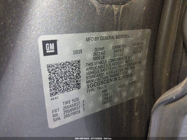 Продажа на аукционе авто 2019 Chevrolet Colorado Lt, vin: 1GCGSCEN3K1150955, номер лота: 45616424