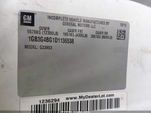 45616462 :رقم المزاد ، 1GB3G4BG1D1136538 vin ، 2013 Chevrolet Express Cutaway 3500 مزاد بيع