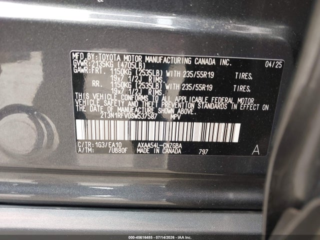 45616485 :رقم المزاد ، 2T3N1RFV0SW537587 vin ، 2025 Toyota Rav4 Limited مزاد بيع