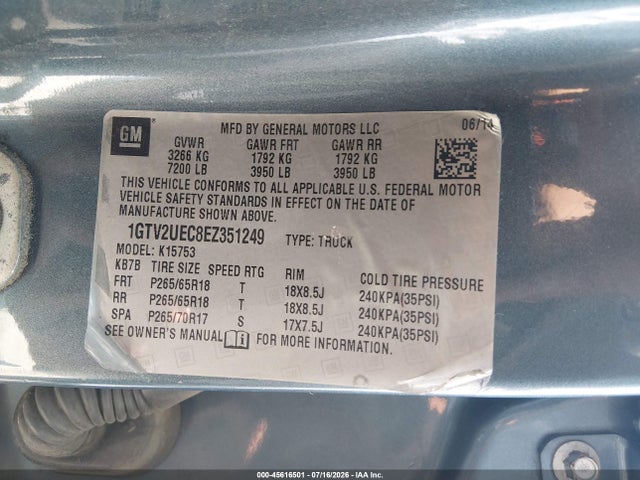 Aukcja sprzedaży 2014 Gmc Sierra 1500 Sle, vin: 1GTV2UEC8EZ351249, numer aukcji: 45616501