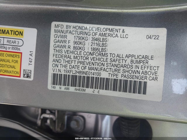 Honda Civic Sport 2022 19XFL2H89NE014100 Image 9