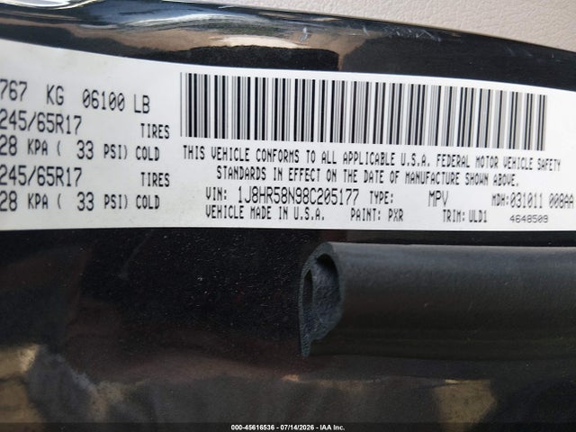 45616536 :رقم المزاد ، 1J8HR58N98C205177 vin ، 2008 Jeep Grand Cherokee Limited مزاد بيع