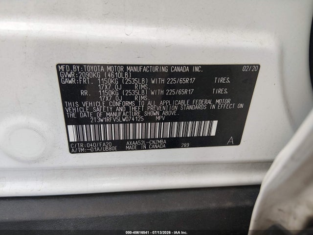 Toyota Rav4 Xle 2020 2T3W1RFV5LW074125 Image 9