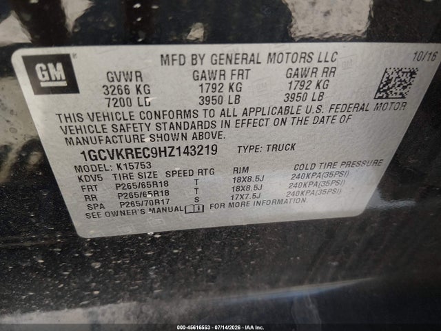 1GCVKREC9HZ143219 Chevrolet Silverado 1500 Lt