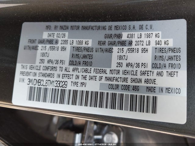Aukcja sprzedaży 2026 Mazda Cx-30 2.5 S Preferred, vin: 3MVDMBCL8TM133029, numer aukcji: 45616561