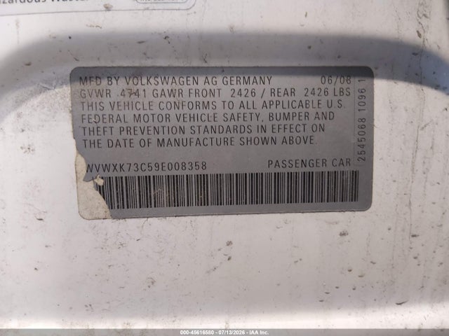 45616580 :رقم المزاد ، WVWXK73C59E008358 vin ، 2009 Volkswagen Passat Komfort مزاد بيع