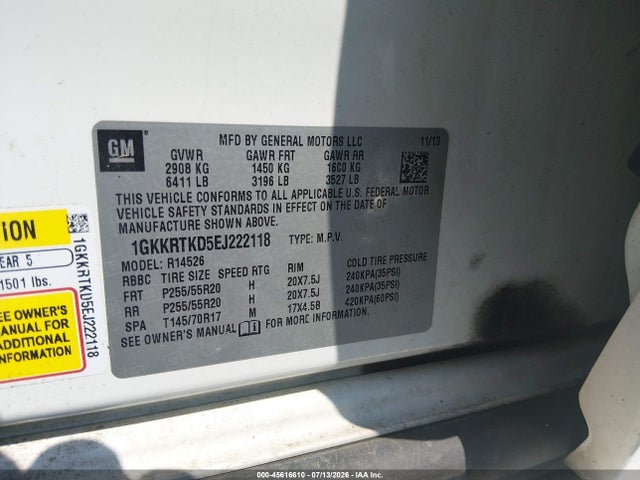 2014 Gmc Acadia Denali მანქანა იყიდება აუქციონზე, vin: 1GKKRTKD5EJ222118, აუქციონის ნომერი: 45616610