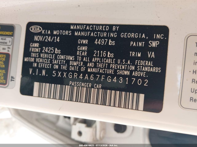 5XXGR4A67FG431702 KIA Optima Sxl Turbo