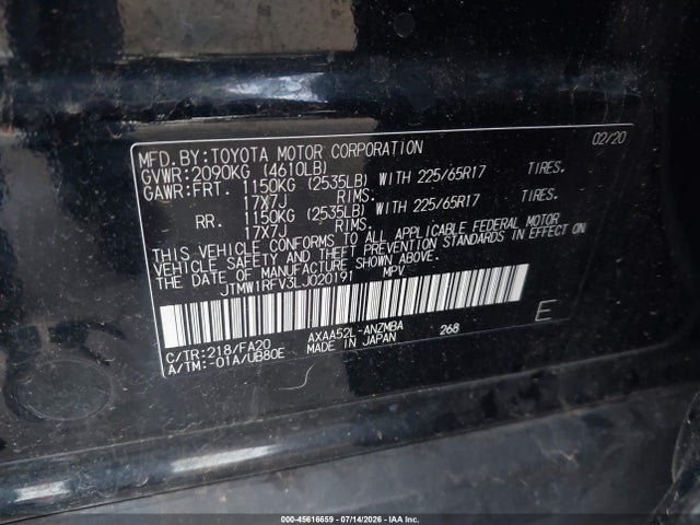 Toyota Rav4 Xle 2020 JTMW1RFV3LJ020191 Image 9
