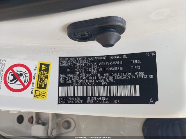 5TDDKRFH3GS352154 Toyota Highlander Limited V6