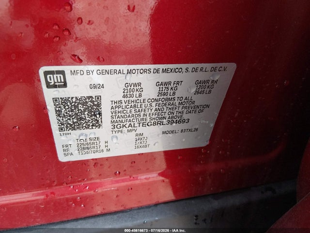 2024 Gmc Terrain Awd Sle მანქანა იყიდება აუქციონზე, vin: 3GKALTEG8RL394693, აუქციონის ნომერი: 45616673